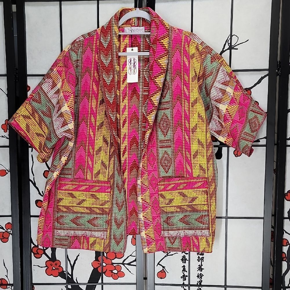 Ethnique Nwt Handwoven KIMONO/JACKET/Cardigan Multicolor Onesize